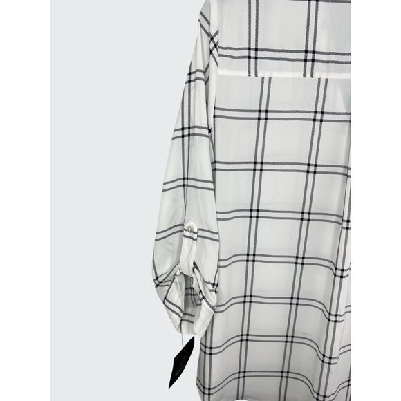 FORTUNE + IVY Christelle White & Black Plaid Button Down Blouse 3/4 Sleeve XL - Picture 6 of 16
